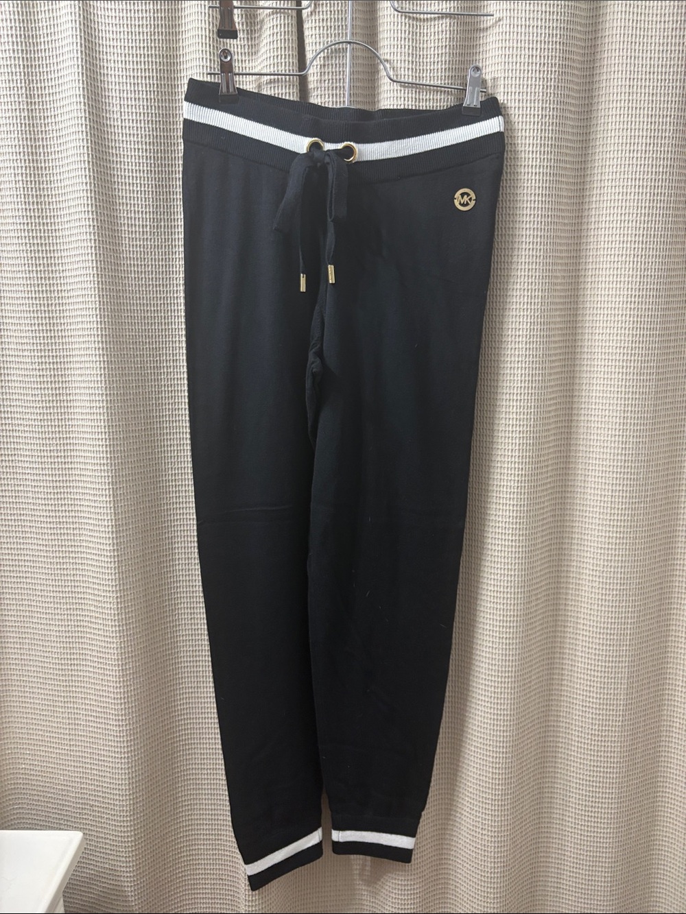 Michael Kors Black Jogger Sweatpants with White Stripe Trim thin nwt